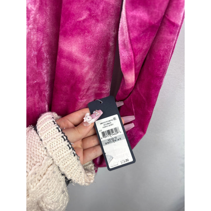 Women’s Rachel Roy 1X Light & Dark Pink Long Sleeve Velvet Turtleneck