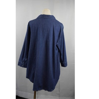 Belle By Kim Gravel Womens Denim Shirt 1X Blue Cotton Spandex Tie Front Button-Up
