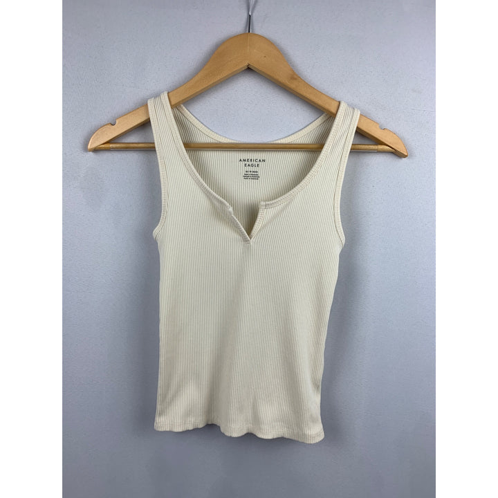American Eagle Womens Ribbed Tank Top XS Beige Sleeveless