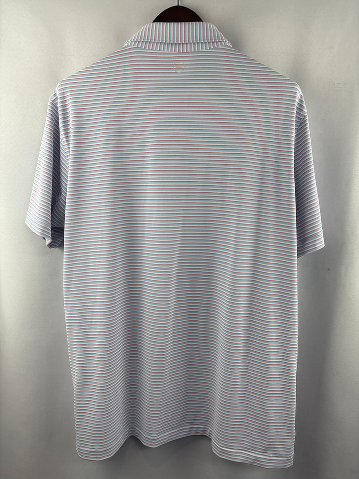 Men’s Peter Millar XL Blue White and Salmon Striped Golf Polo