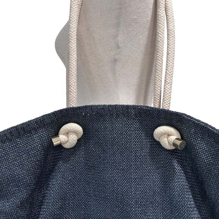 Tory Burch Knotted Whale Beach/Pool Tote Handbag Purse Blue Canvas Nautical Preppy Whimsical Vacatio