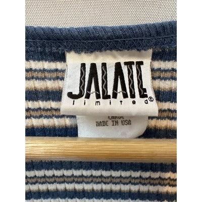 Jalate Limited Deep V Neck Cream and Blue Striped Top Size Large