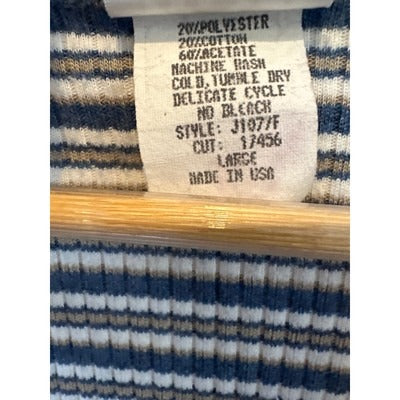 Jalate Limited Deep V Neck Cream and Blue Striped Top Size Large
