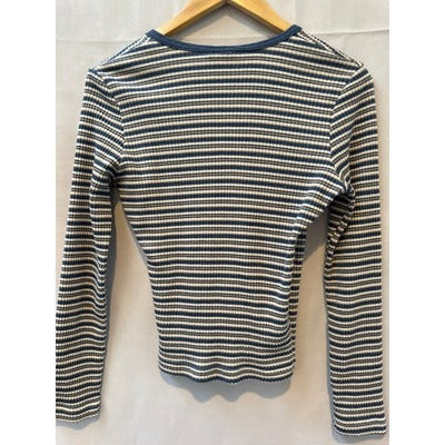 Jalate Limited Deep V Neck Cream and Blue Striped Top Size Large