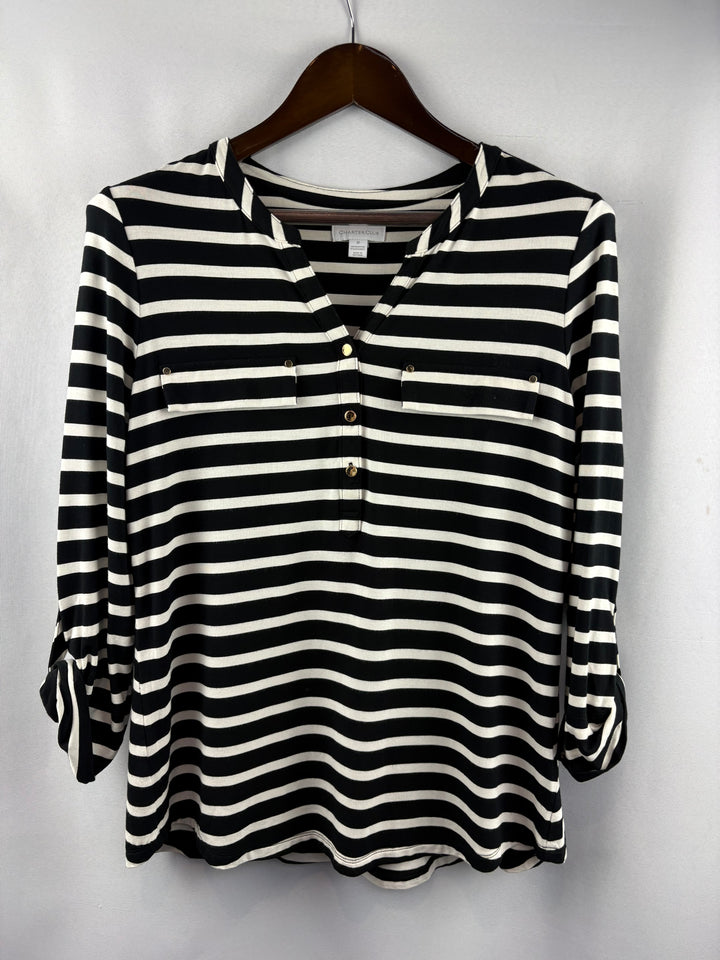 Women’s Charter Club Medium Black & White Striped Blouse