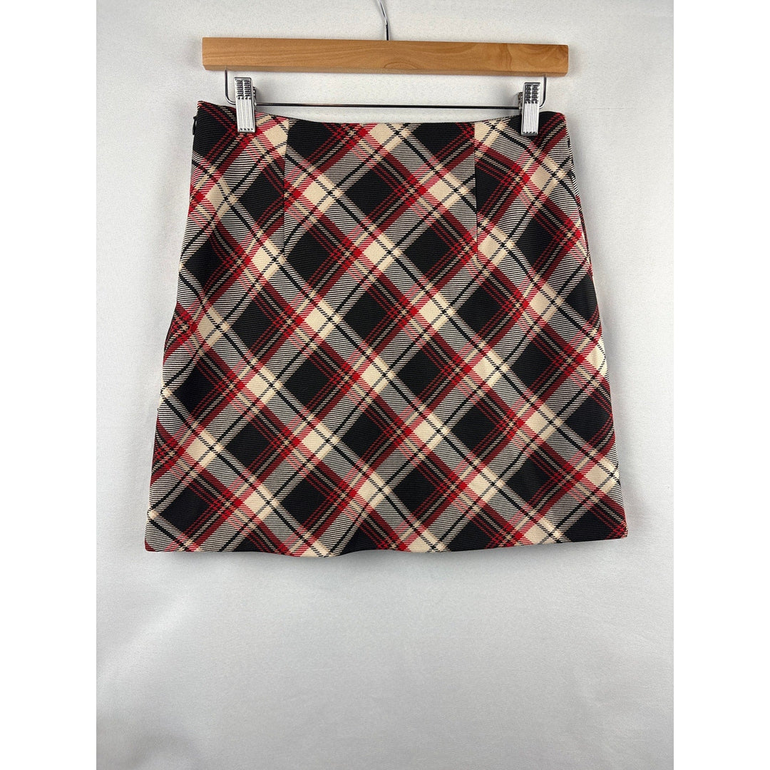 Women’s H&amp;M Size 6 Red, Cream, &amp; Black Plaid Skirt