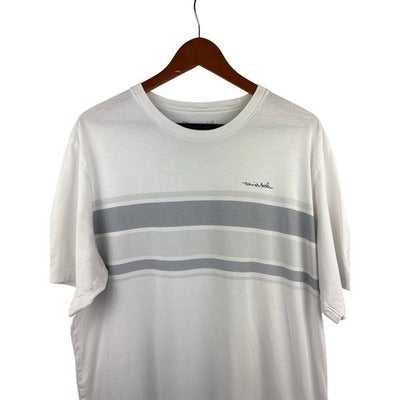 Travis Mathew White & Gray Striped Mens T-Shirt XL