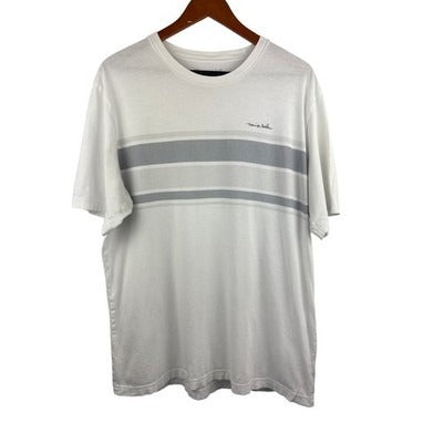 Travis Mathew White & Gray Striped Mens T-Shirt XL