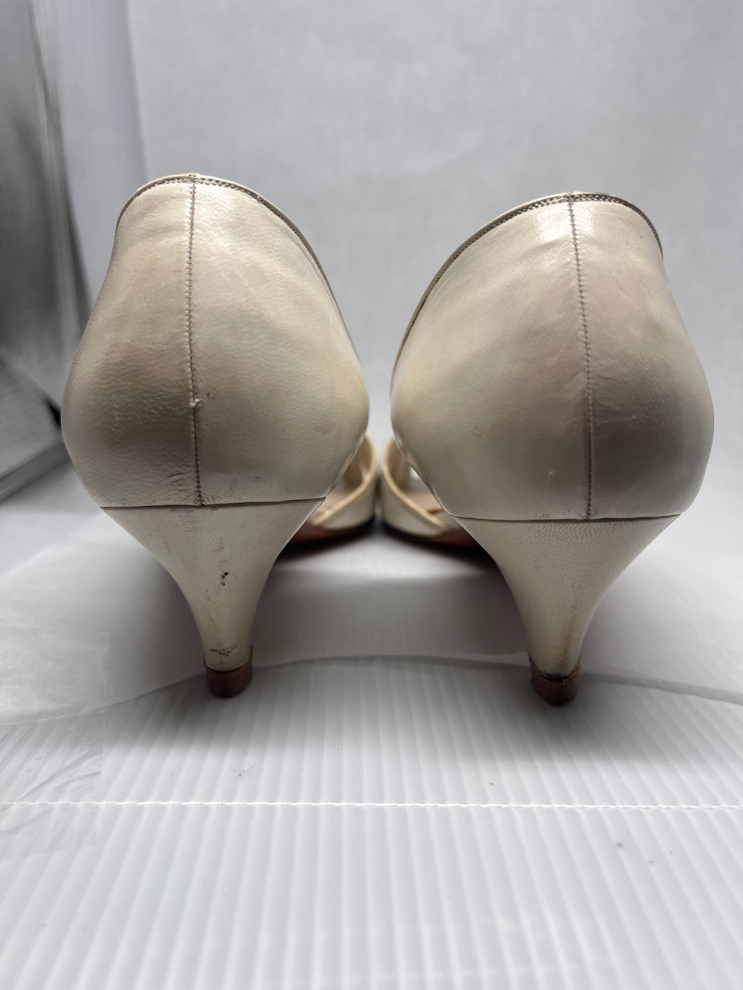 Roberto Nogueron Open Toe Cream Leather Heels Vintage Size 7