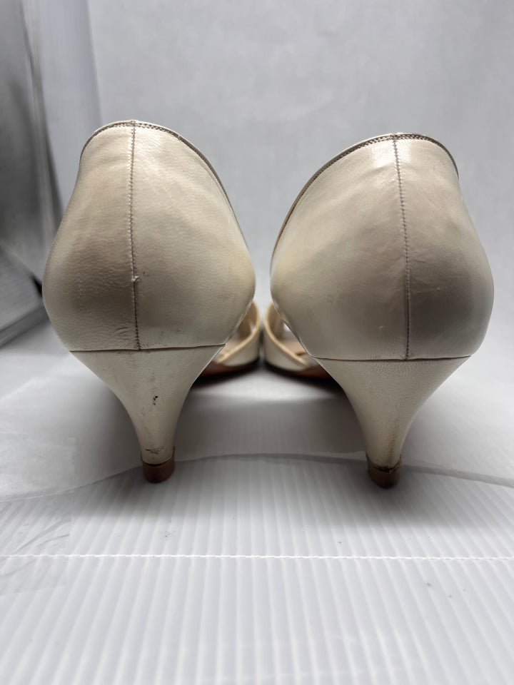 Roberto Nogueron Open Toe Cream Leather Heels Vintage Size 7