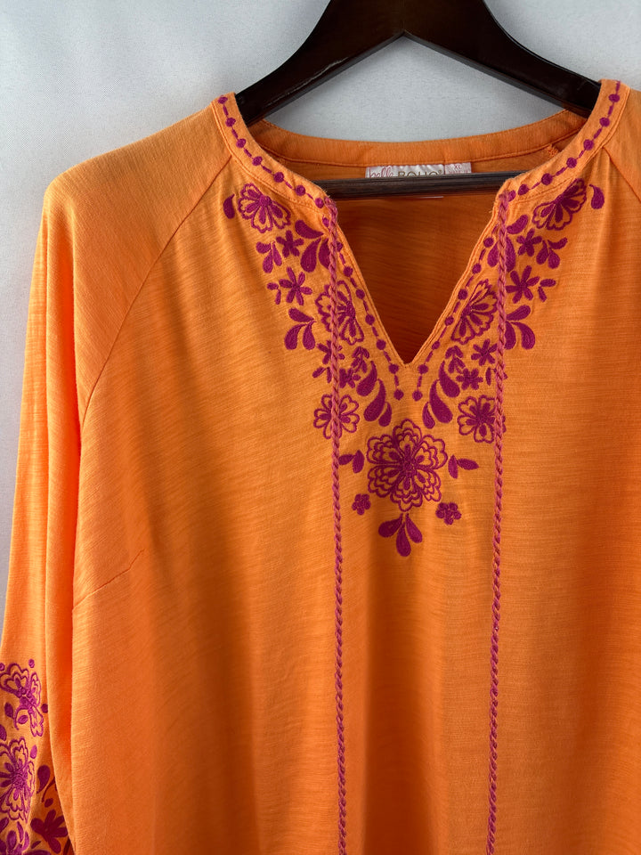 Women’s Belle Boho Kim Gravel XL Bright Orange Embroidered Blouse