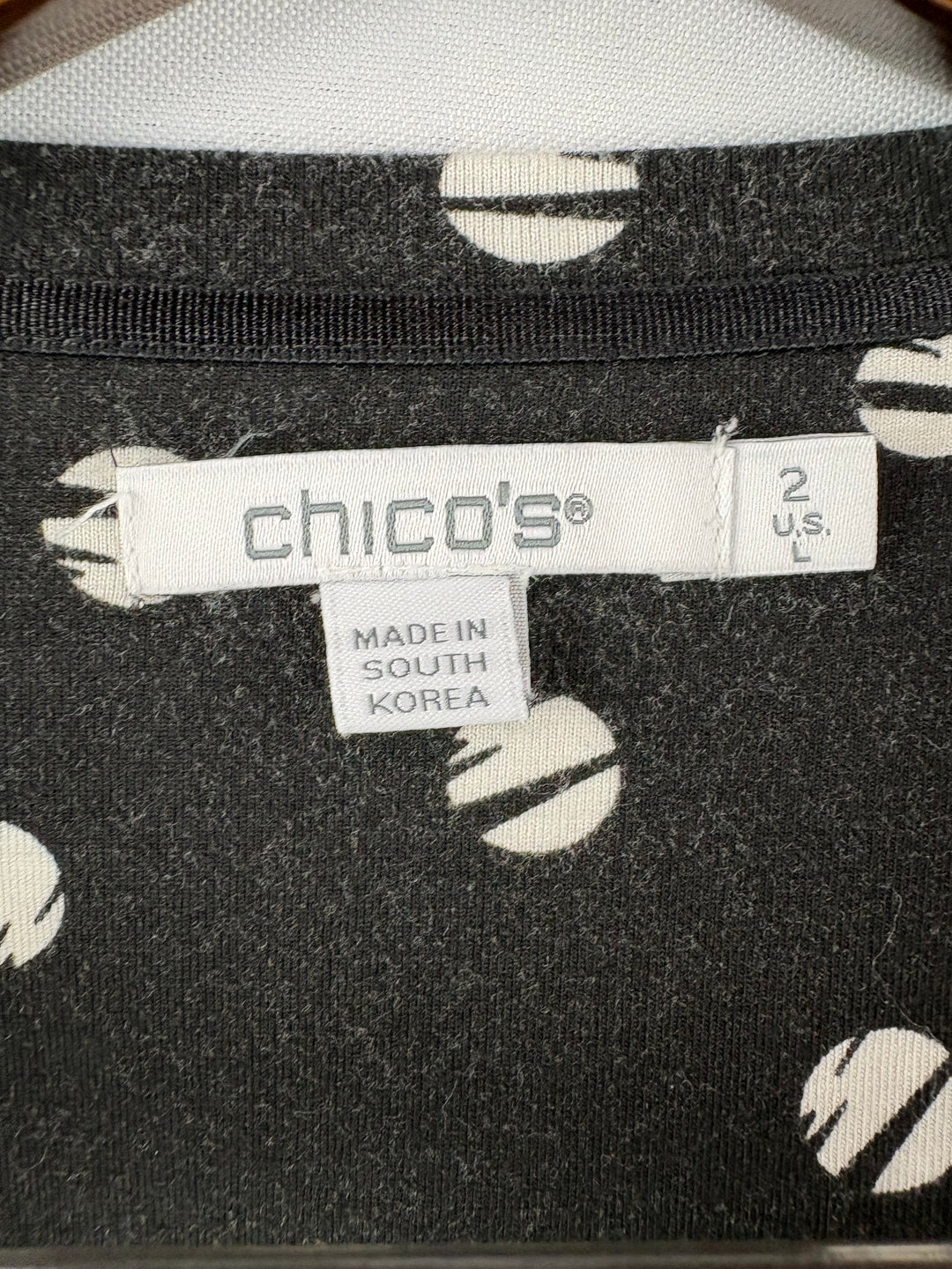 Women’s Chico’s Large Black w/ White Polka Dot Blouse