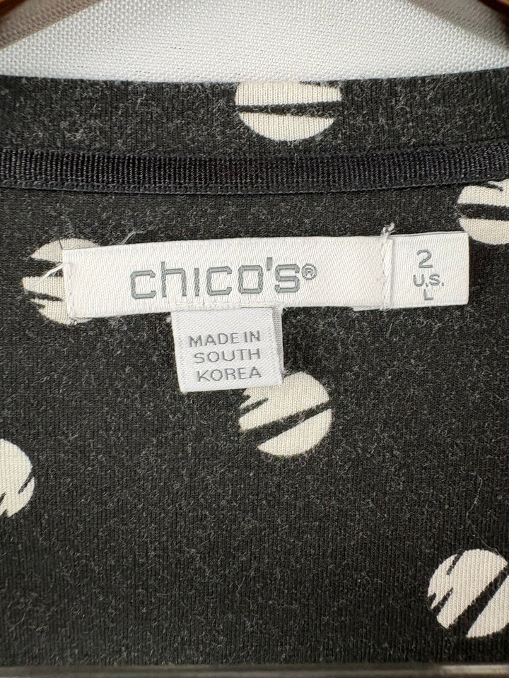 Women’s Chico’s Large Black w/ White Polka Dot Blouse
