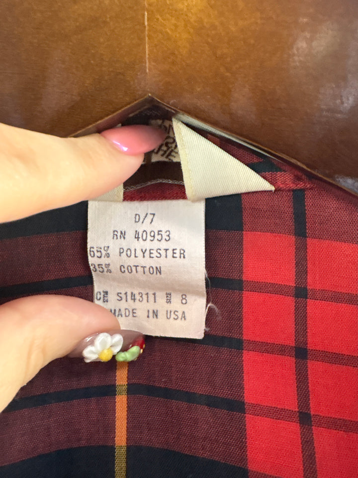 Women’s Sears Size 8 Red &amp; Black Plaid Button Up