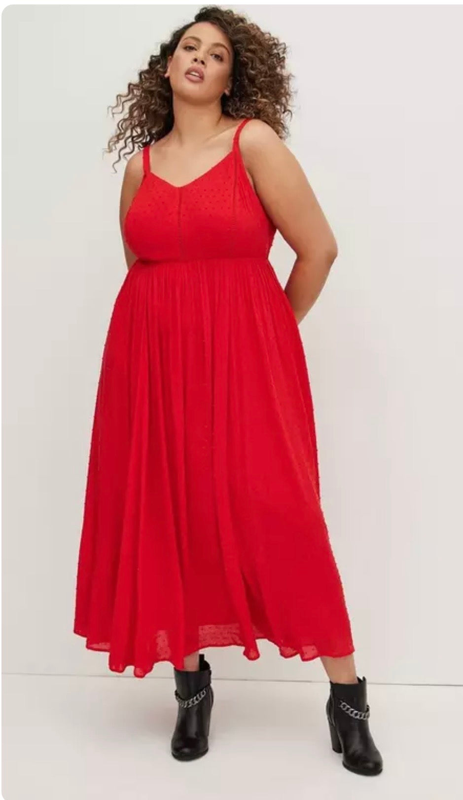 Torrid Ladder Trimmed Red Swiss Dot Maxi Dress Sz1X(14–16) NWT