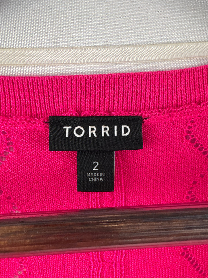 Women’s Torrid Size 2 Bright Neon Pink Short Sleeve Cardigan