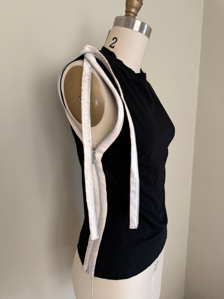 Christian Dior Boutique Galliano Python Trim Zip Sleeveless Top Black Cotton IT 38