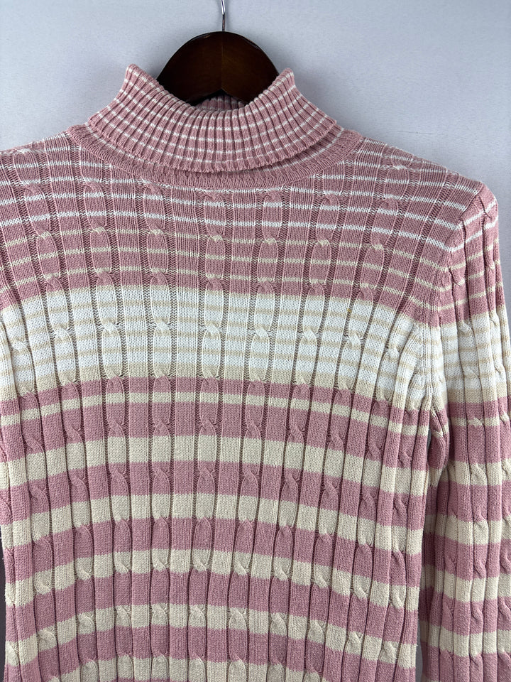 Women’s Liz&amp;Co Medium Pink &amp; Beige Stripe Turtleneck Sweater