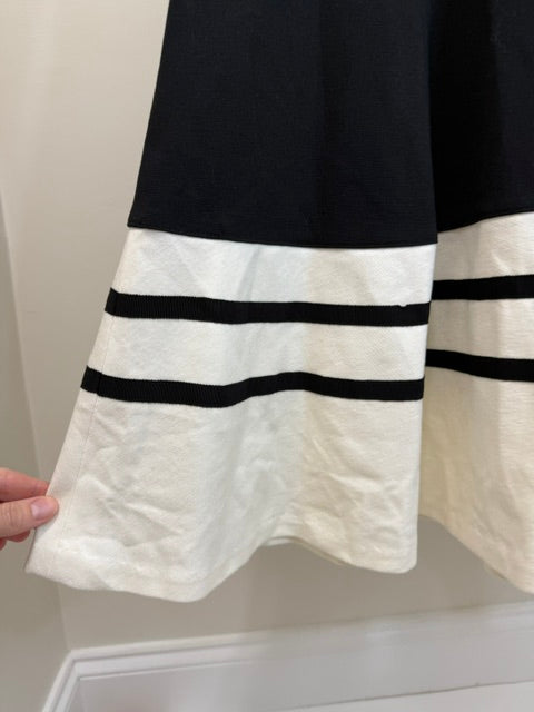Eliza J Black Fit and Flare Dress Stripe Hem Ponte Knit Sz12