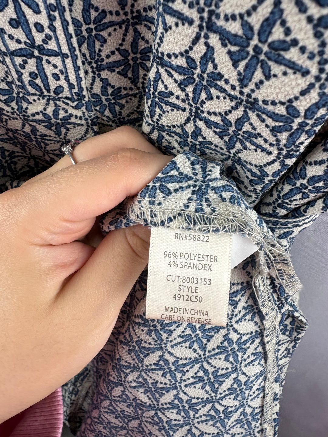 Women’s Mad Studio Large Cream w/ Blue Patterned Maxi Dress