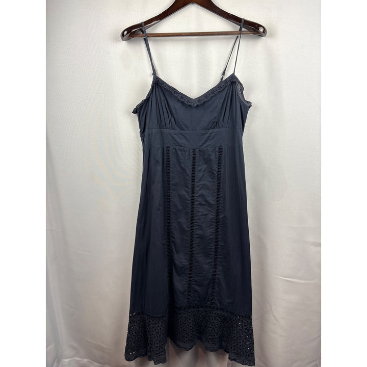 Women’s Vintage To The Max Size 8 Dark Grey Tank Sundress with Stitched Flower Design on Bottom & Bust