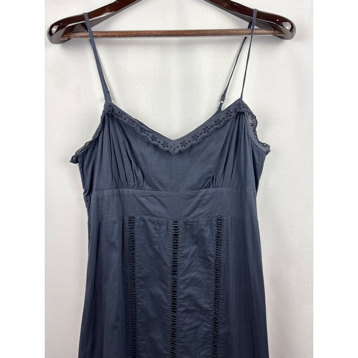 Women’s Vintage To The Max Size 8 Dark Grey Tank Sundress with Stitched Flower Design on Bottom & Bust