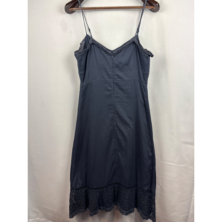 Women’s Vintage To The Max Size 8 Dark Grey Tank Sundress with Stitched Flower Design on Bottom & Bust
