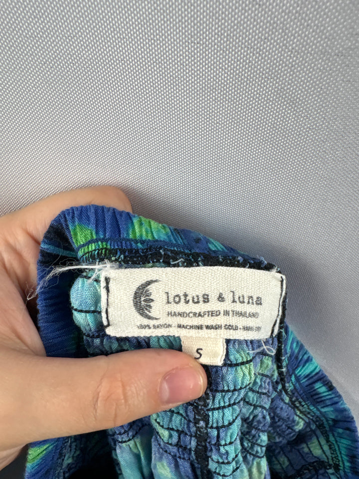 Women’s Lotus &amp; Luna Small Blue &amp; Green Patterned Harem Pants