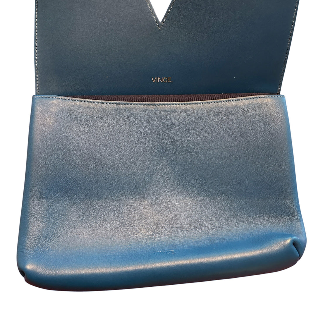 Vince Women's Blue Leather Signature Collection Crossbody Bag Chic Preppy Elegant