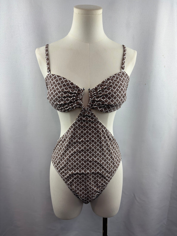 Women’s Cupshe Medium White & Brown Patterned One Piece Swimsuit