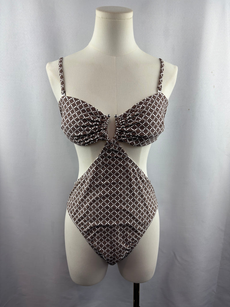 Women’s Cupshe Medium White & Brown Patterned One Piece Swimsuit