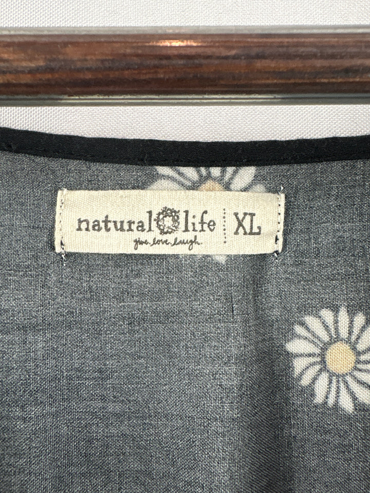 Women’s Natural Life XL Black Floral &amp; Mushroom Patterned Blouse