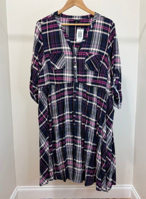 Torrid Plaid Mini Challis Button‑Front Shirt Dress Sz1X(14–16) NWT