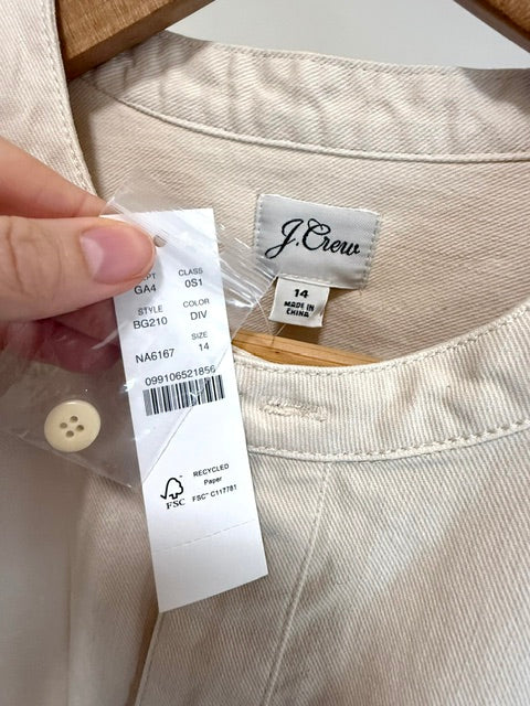J.Crew Stretch Twill Button Down Cream Shirt Dress Sz14 NWT