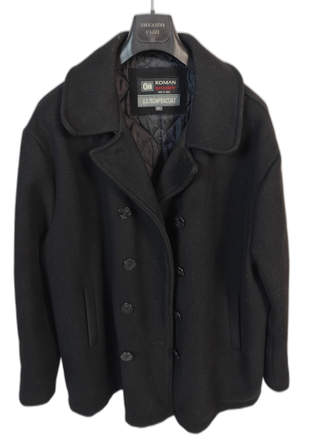 Koman Sport U.S. 760N Men's Black Wool Blend Peacoat Jacket XL Double Breasted
