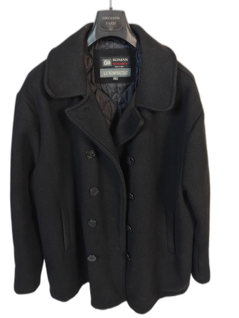 Koman Sport U.S. 760N Men's Black Wool Blend Peacoat Jacket XL Double Breasted