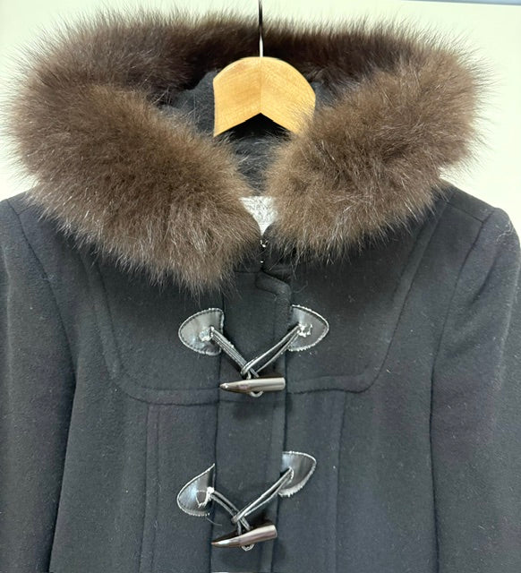 Marc New York Wool Toggle Coat with Blue Fox Fur Trim Sz10