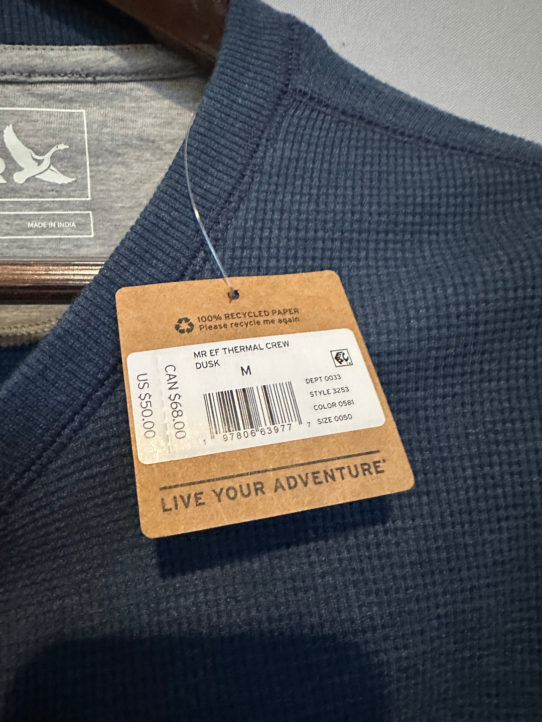 Men’s Eddie Bauer Blue Thermal Crew Neck Size M