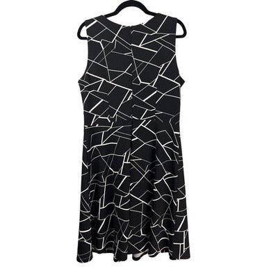 OWIN Women’s Black Tank Dress Size XL – White Geometric Print & Lace Detail