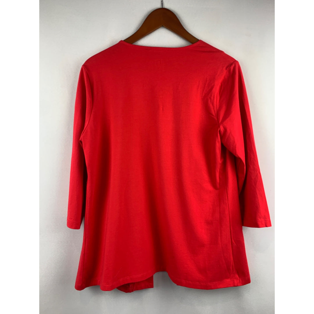 D&Co. Essentials Red Open Front Cardigan XS Long Sleeve Pockets Cotton Blend