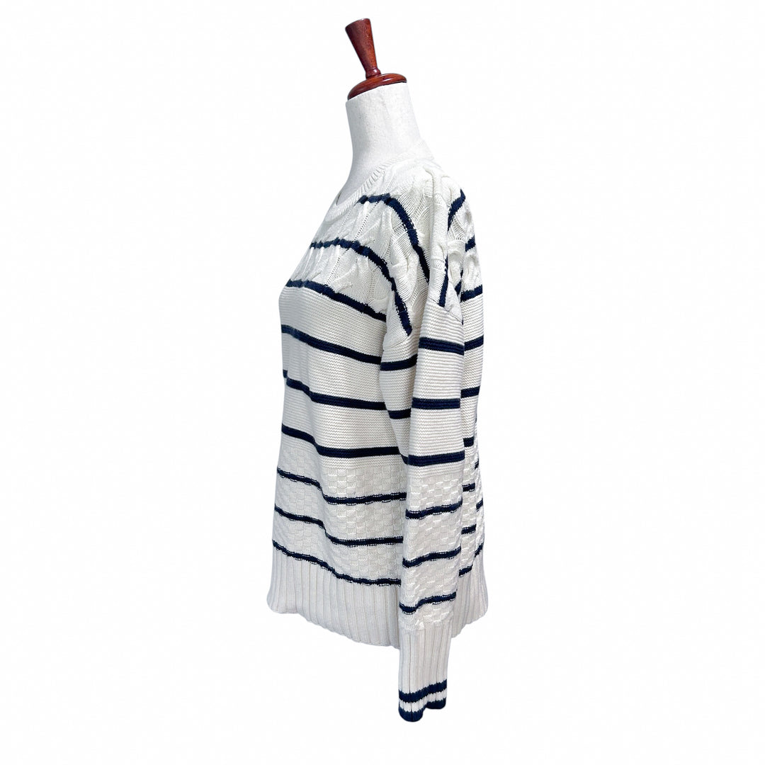 Vineyard Vines Women's Small Striped Fisherman Crew Sweater in Marshmallow Nautical