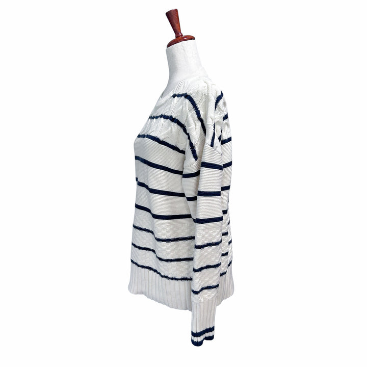 Vineyard Vines Women's Small Striped Fisherman Crew Sweater in Marshmallow Nautical