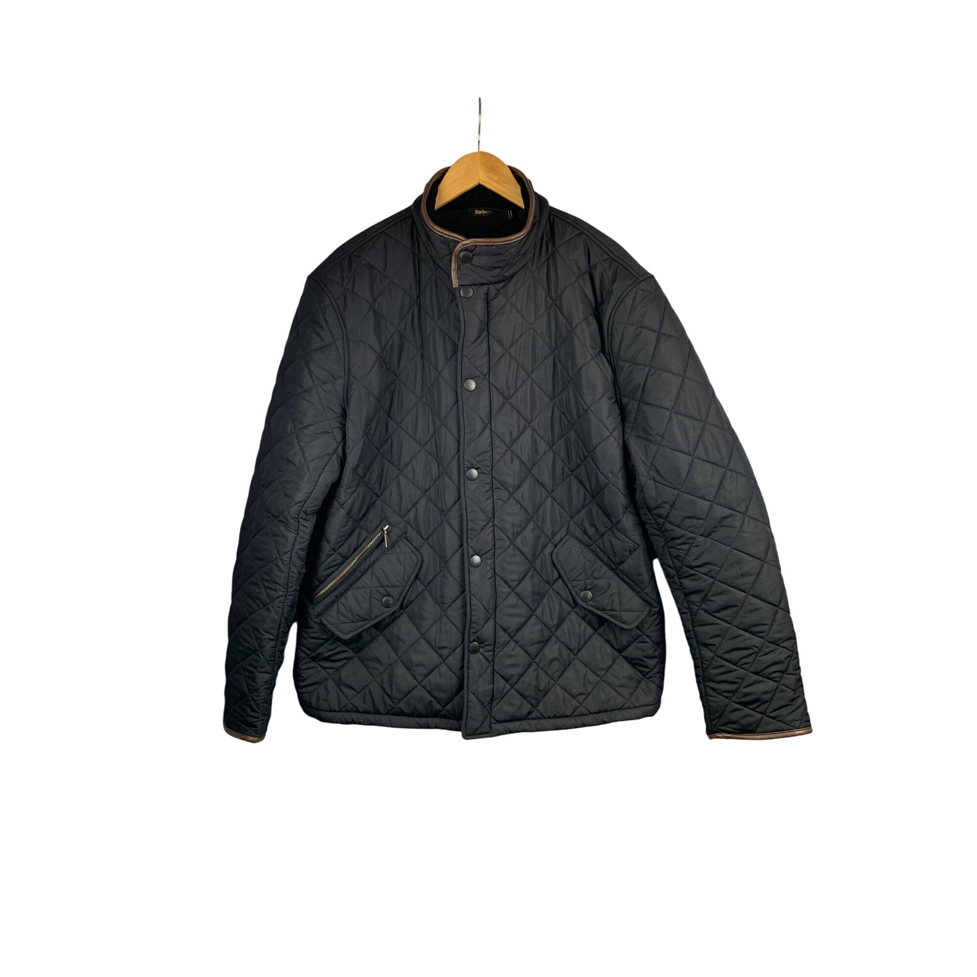 Barbour Mens Quilted Jacket XXL Gray Diamond Pattern Snap & Zip Closure