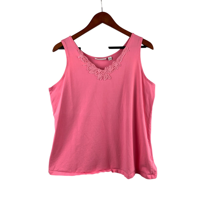 Susan Graver Pink Lace Trim Tank Top L