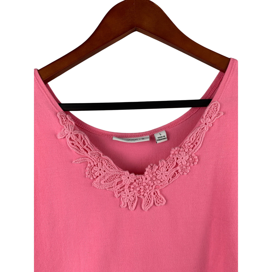 Susan Graver Pink Lace Trim Tank Top L