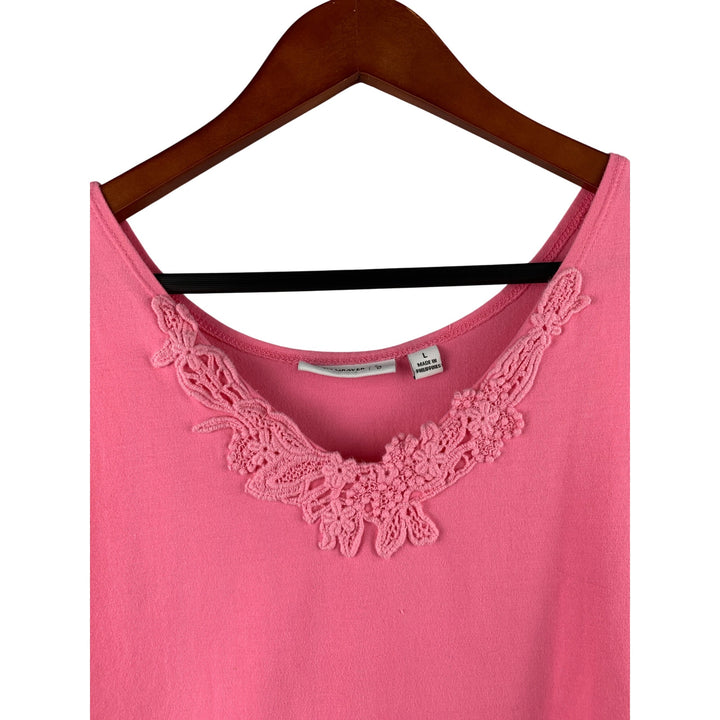 Susan Graver Pink Lace Trim Tank Top L