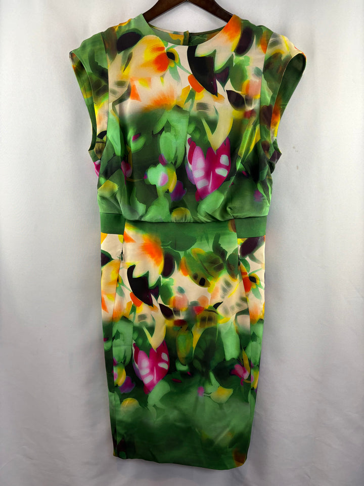 Women’s Akris Size 12 Green Multicolor Pencil Dress