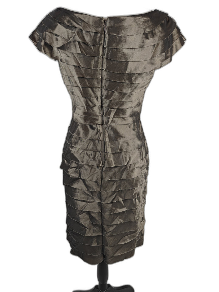 Women’s London Times Tiered Ruffle Rosette Cocktail Dress Silver Size 6