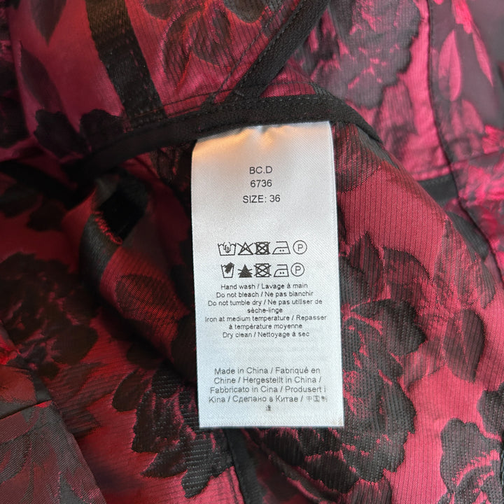 GANNI Dress 36 US Small Botanical Print Jacquard Long Sleeve Minidress in High Risk Red Cocktail