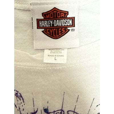 Women’s Harley Davidson Fitted Scoop Neck White Colored Graphic T Shirt Sz L